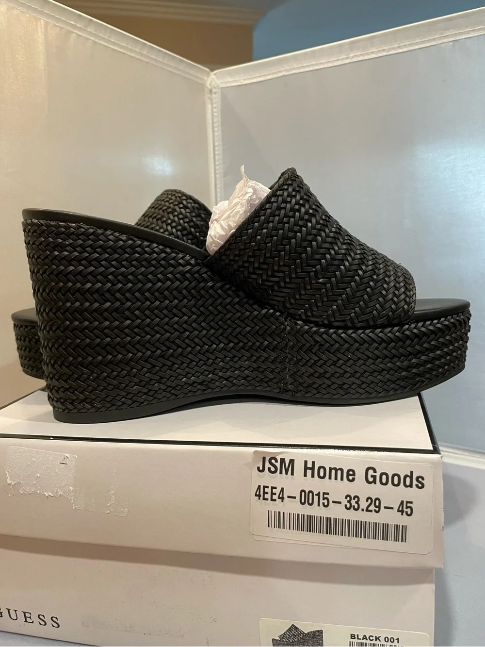 NIB Guess Sz 9.5 Women's Black Yenisa Slide Platform Wedge Sandals Shoes Ret $99